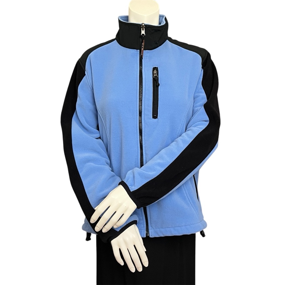 Woman’s L.L. Bean Wind Pro Blue and Black Fleece Zip Up Jacket ~ Large